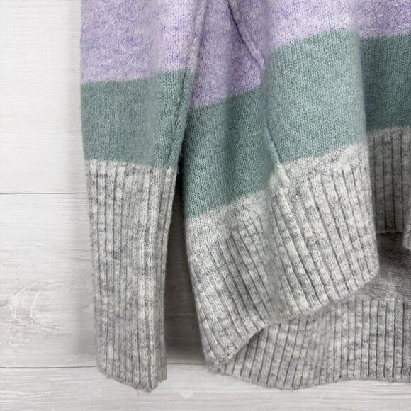 Gap Brushed Turtleneck Sweater Women L Striped Green Purple Relaxed Preppy Cozy - Picture 4 of 15